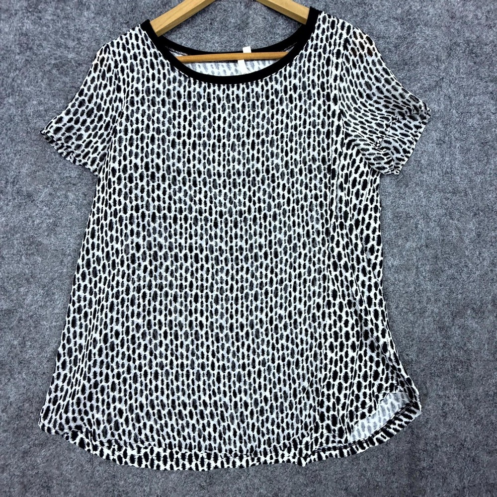 Bellatrix Blouse Top Womens Medium Black White Sheer Overlay Stretch Office Chic